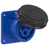 Pin and Sleeve Receptacle Outlet Devices 888-1372-NS IEC 60309 Panel Mount Receptacle Straight, IP67, 20A 250V, 16A 220-250V, 6H, IEC 309 International Pin and Sleeve Devices